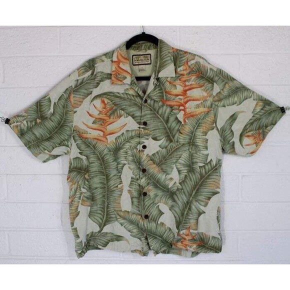 Jamaica Jaxx L Bird of Paradise Hawaiian Silk Button Front Short Sleeve Shirt - Picture 1 of 4